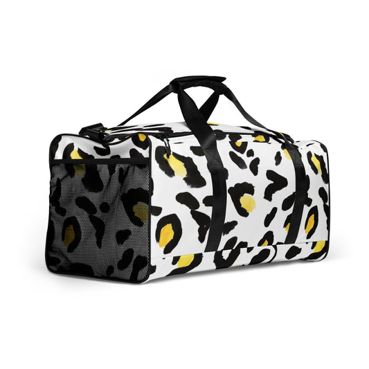Duffle bag Yellow White Leopard Print Patches