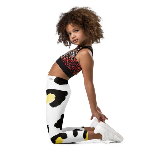Kid's Leggings Yellow White Leopard Print Patches