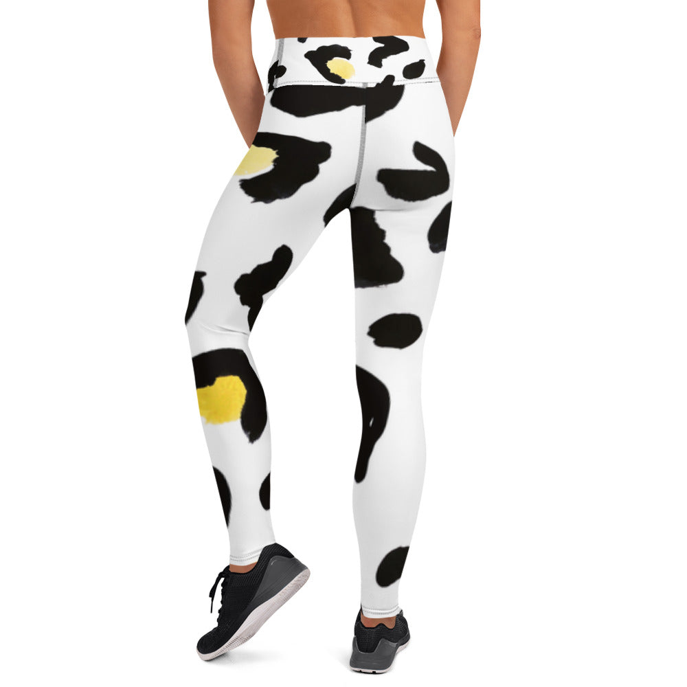 Yoga Leggings Yellow White Leopard Print