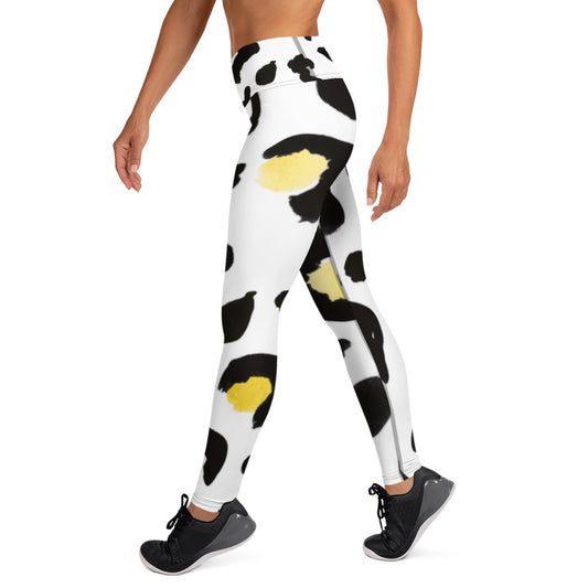 Yoga Leggings Yellow White Leopard Print