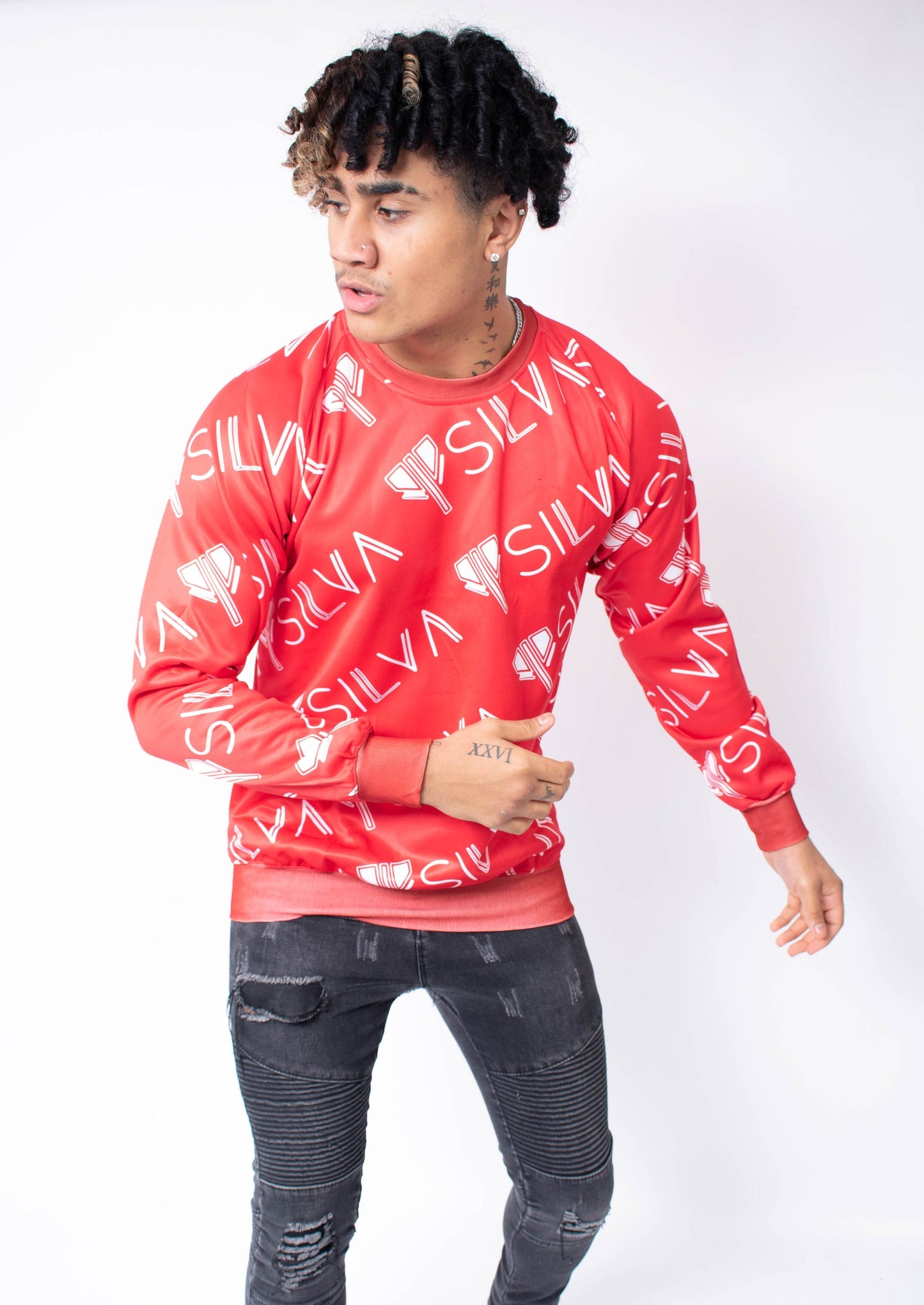 SILVA RED SLIM FIT UNISEX SWEATSHIRT PRINT ALL OVER - SILVA