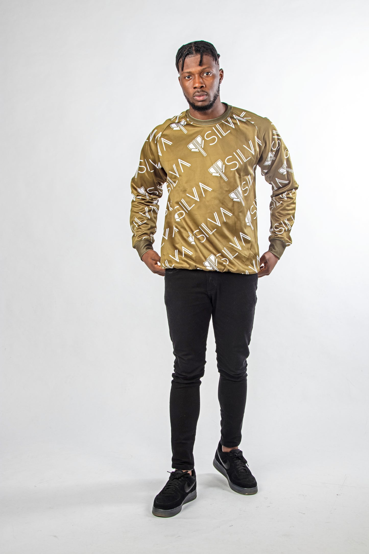 SILVA KHAKI GREEN SLIM FIT UNISEX SWEATSHIRT PRINT ALL OVER - SILVA