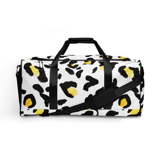 Duffle bag Yellow White Leopard Print Patches