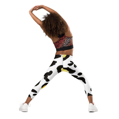 Kid's Leggings Yellow White Leopard Print Patches