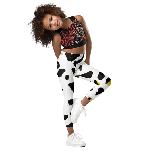 Kid's Leggings Yellow White Leopard Print Patches