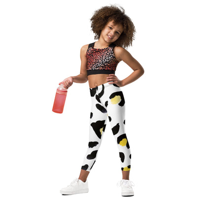 Kid's Leggings Yellow White Leopard Print Patches