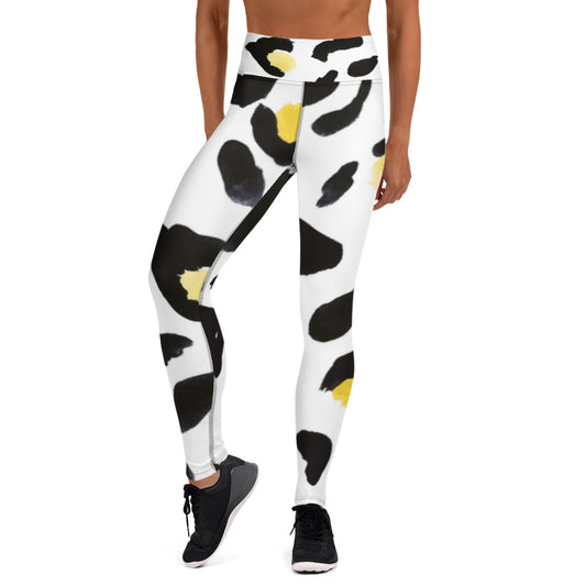 Yoga Leggings Yellow White Leopard Print