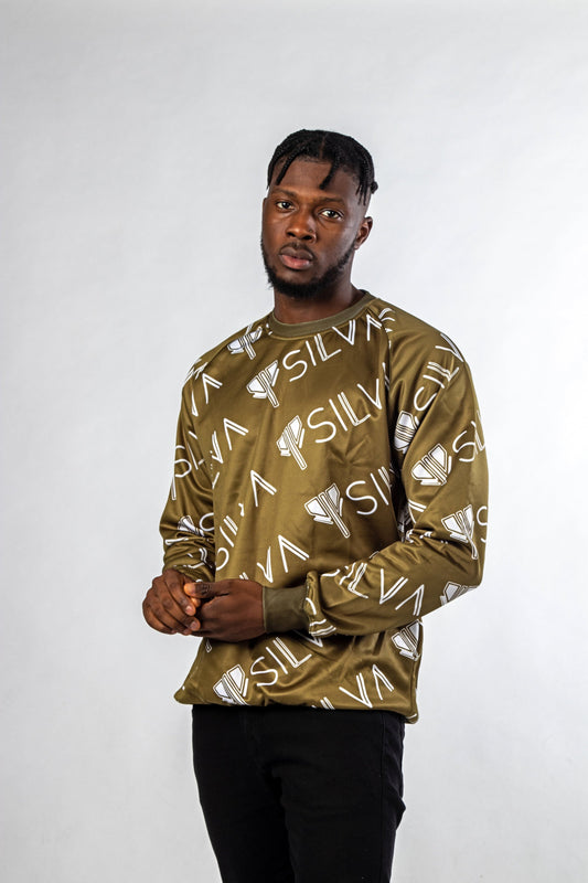 SILVA KHAKI GREEN SLIM FIT UNISEX SWEATSHIRT PRINT ALL OVER - SILVA