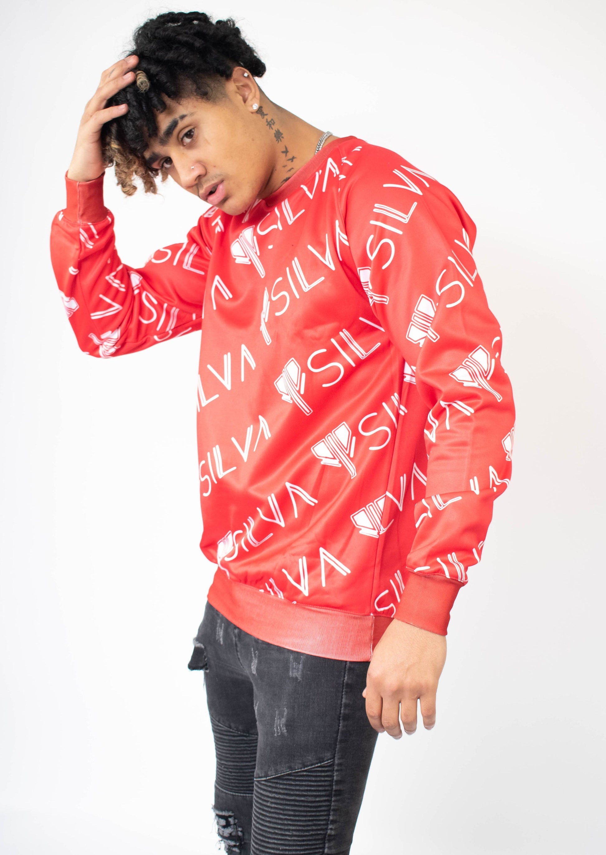 SILVA RED SLIM FIT UNISEX SWEATSHIRT PRINT ALL OVER - SILVA