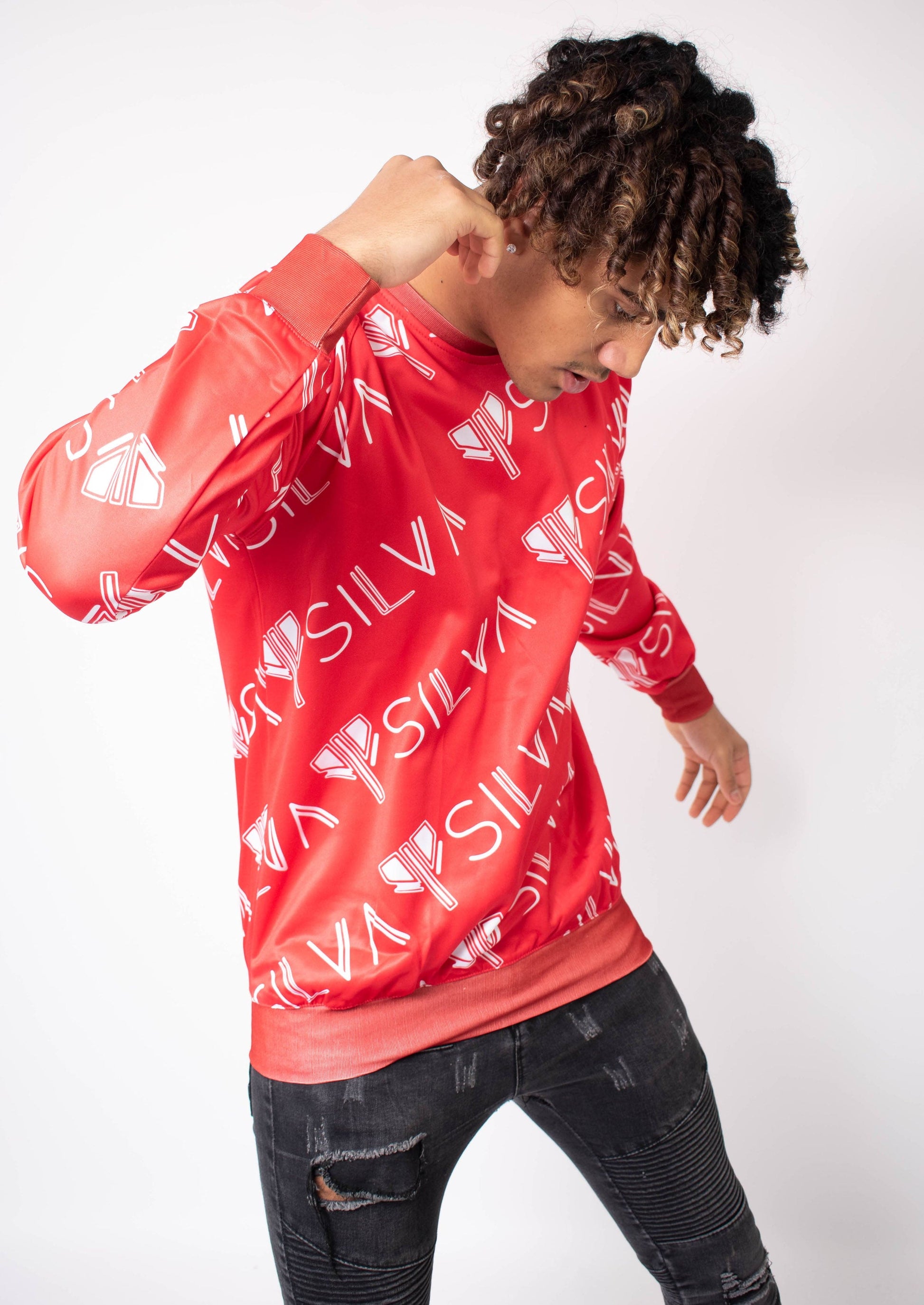SILVA RED SLIM FIT UNISEX SWEATSHIRT PRINT ALL OVER - SILVA