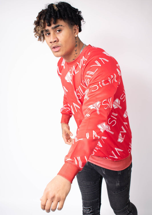 SILVA RED SLIM FIT UNISEX SWEATSHIRT PRINT ALL OVER - SILVA